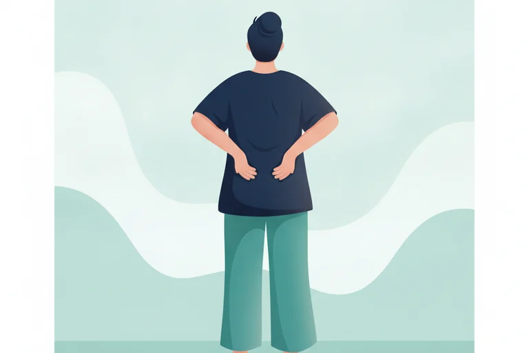 Soft illustration of a person seen from behind, easing their lower back after a day of physical work