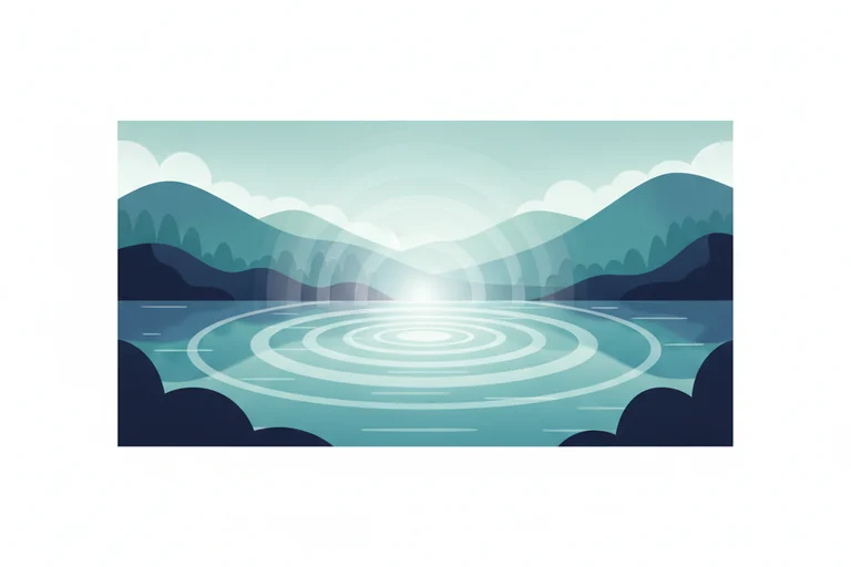 Soft illustration of calming breath rings easing over a quiet cove