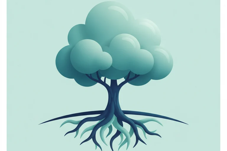 Soft illustration of a tree with roots below the ground
