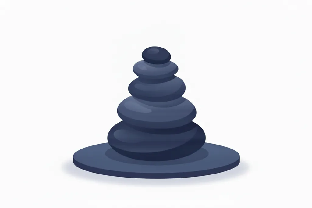Soft illustration of a cairn of five smooth stones balanced one on another