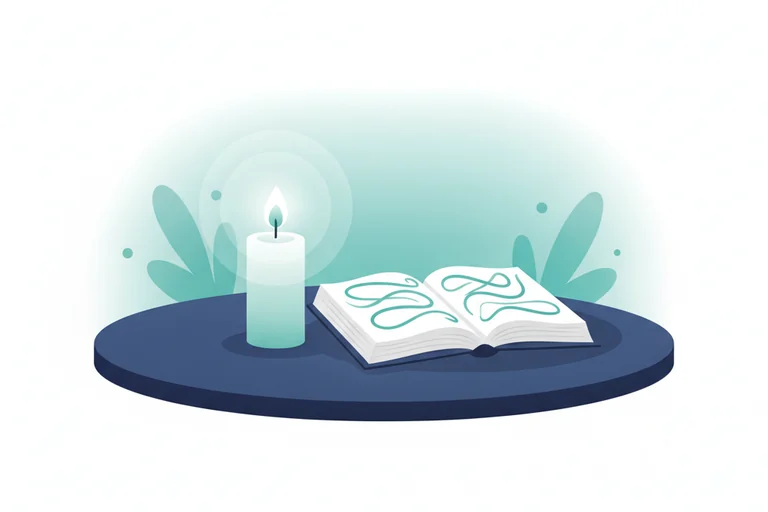 Soft illustration of a candle beside an open book of psalms