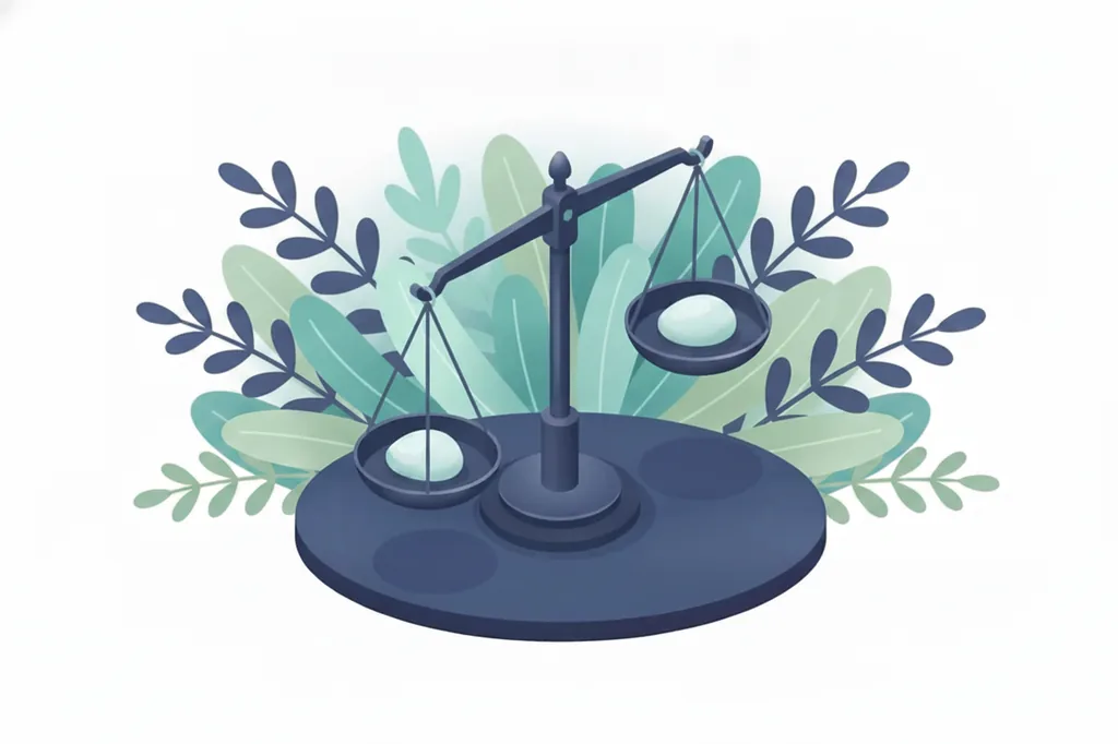 Soft illustration of a balance scale holding a smooth pebble in each pan