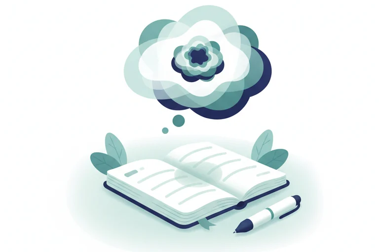 Soft illustration of an open journal with a pen