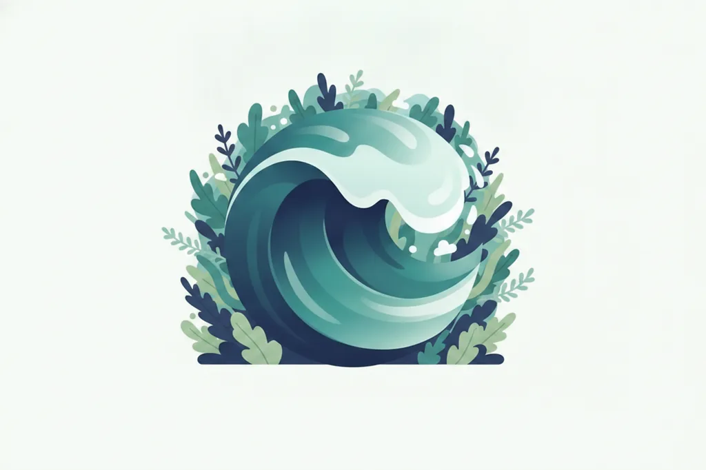 Soft illustration of a single ocean wave curling gently over on itself