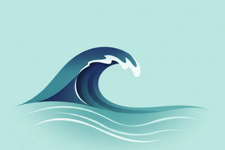 Soft illustration of one clean ocean wave curling gently