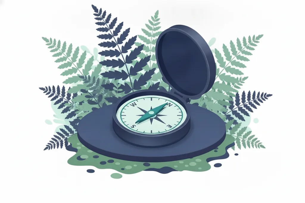 Soft illustration of an open pocket compass with a steady needle