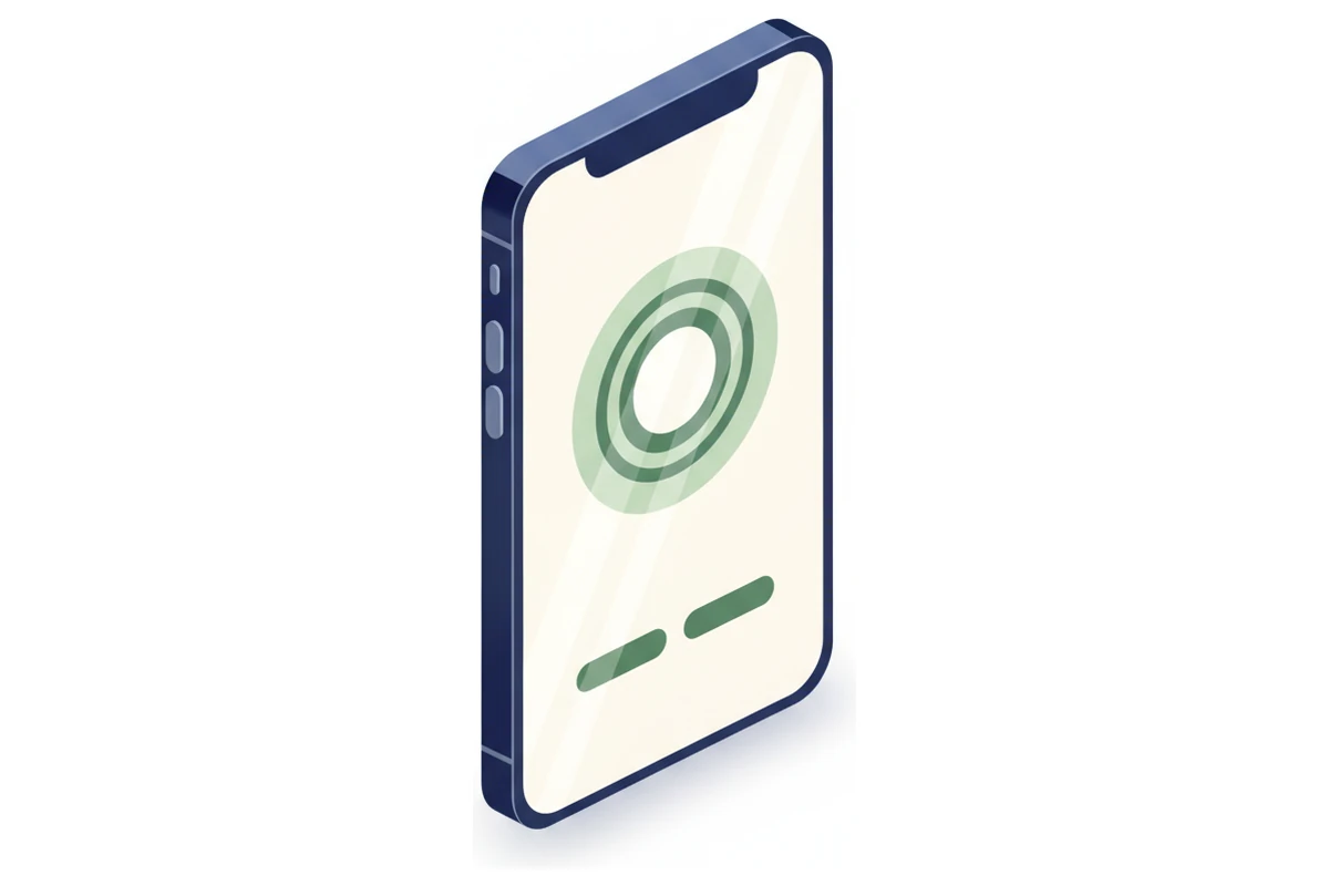 A smartphone showing a simple breathing exercise: one ring and two short bars.