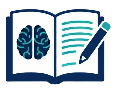 Brain with book representing narrative therapy approach