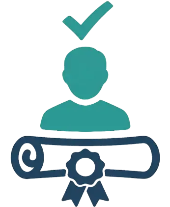Professional credentials icon with certified person