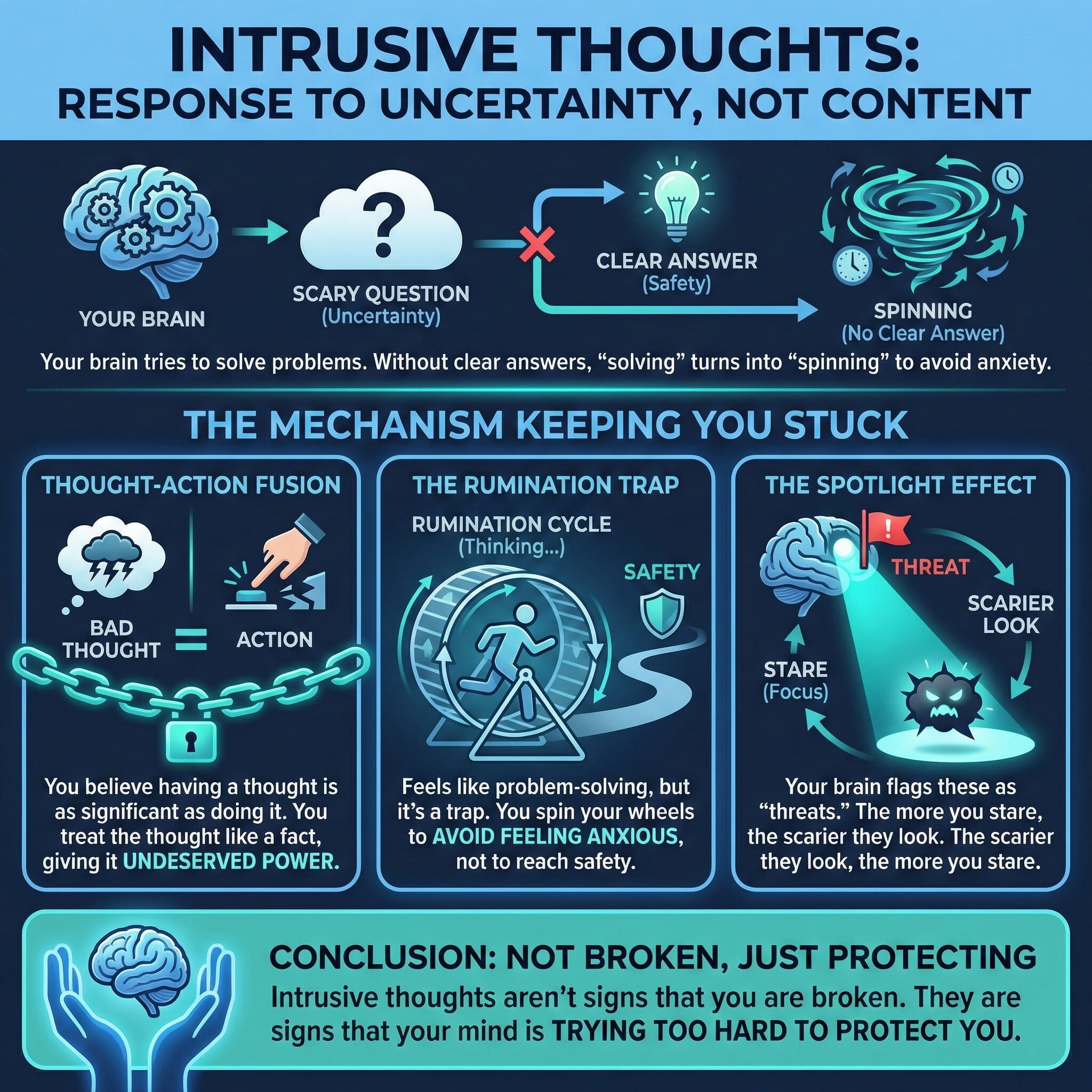 Intrusive thoughts response to uncertainty brain mechanisms infographic