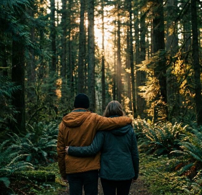 Turquoise lake surrounded by forested cliffs