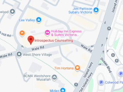 Map showing Introspectus Counselling office at Colwood Corners, 132-328 Wale Rd, Colwood, BC