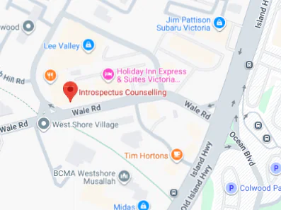 Map showing Introspectus Counselling office at Colwood Corners, 132-328 Wale Rd, Colwood, BC