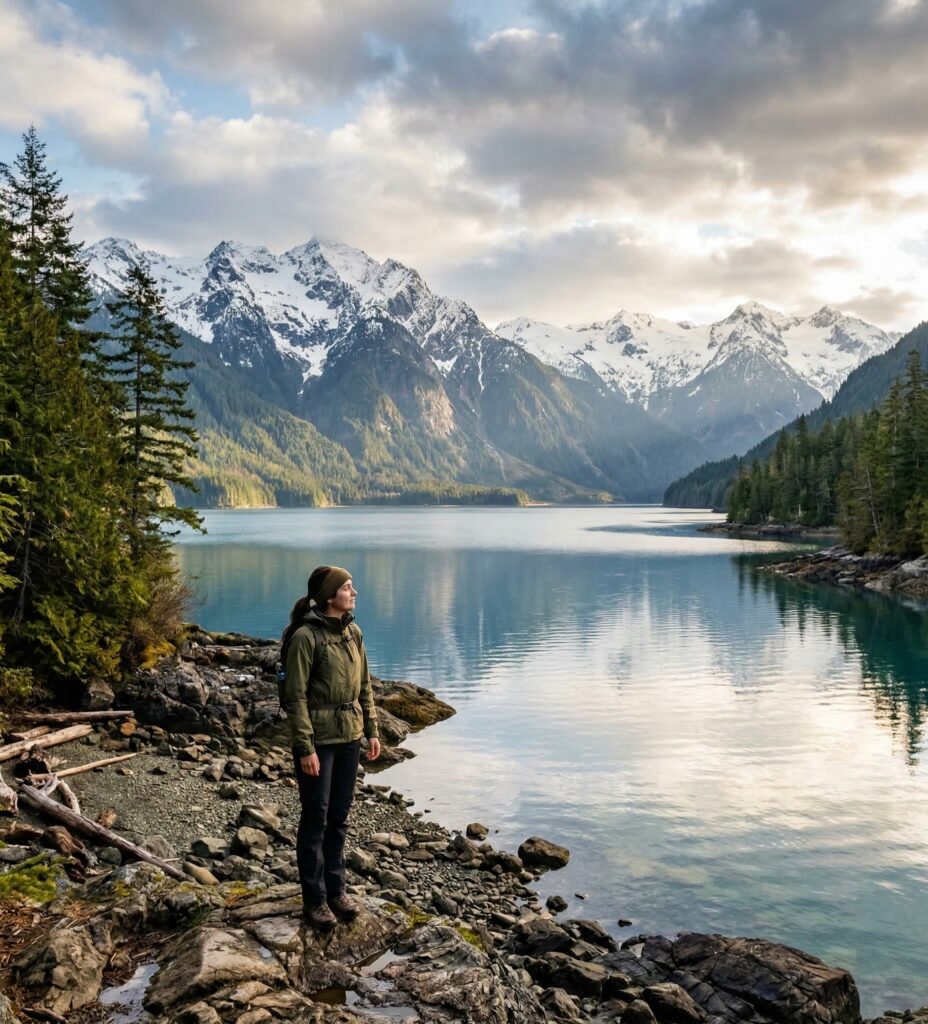 Mountain range and lake on Vancouver Island representing trauma and PTSD therapy