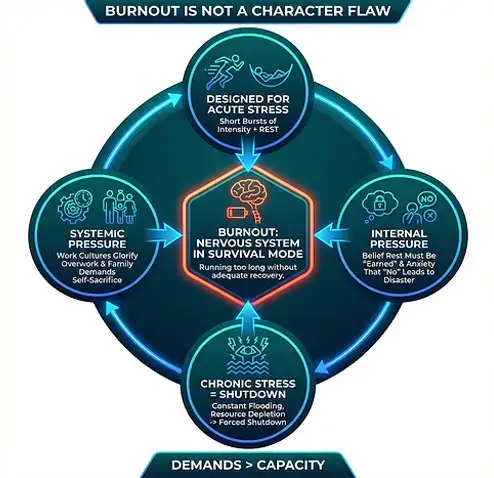 Burnout is not a character flaw - nervous system survival mode infographic